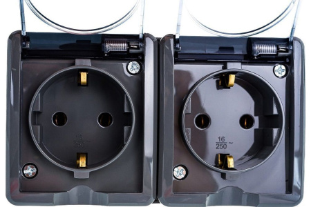 Розетка откр.установки 2-мест с/з серая Эксперт Эра(8)